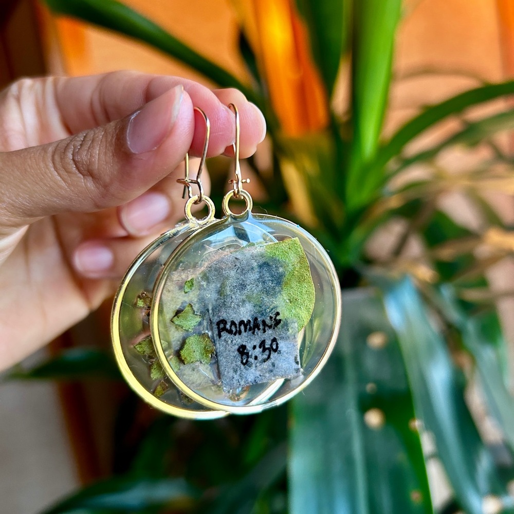 “Romans 8:30” Handmade Resin Hoop Earrings